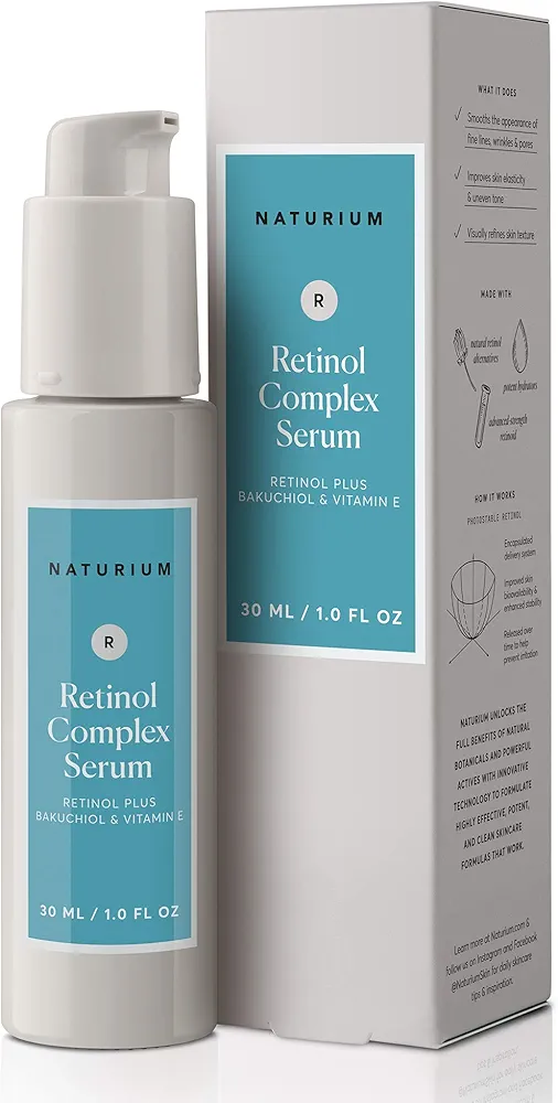 Naturium Retinol Complex Serum, Microencapsulated Retinols plus Bakuchiol, Refining & Smoothing Facial Serum, 1 oz