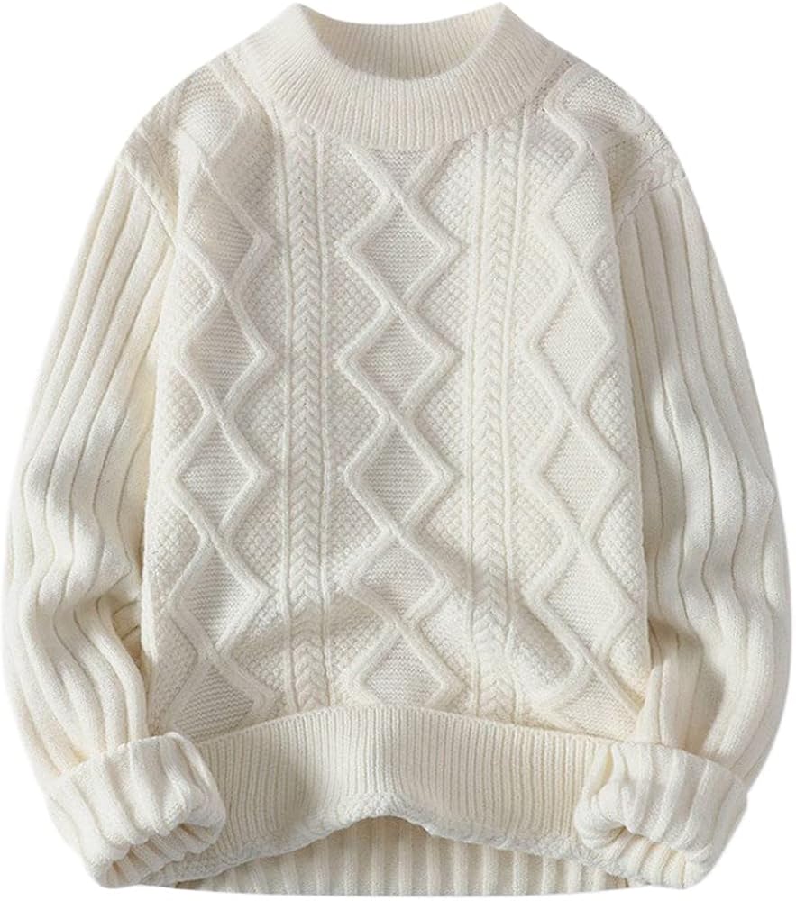 Aelfric Eden Cable Knit Sweater Women Vintage Chunky Cream Sweater Men Woven Crewneck Knitted Pullover White