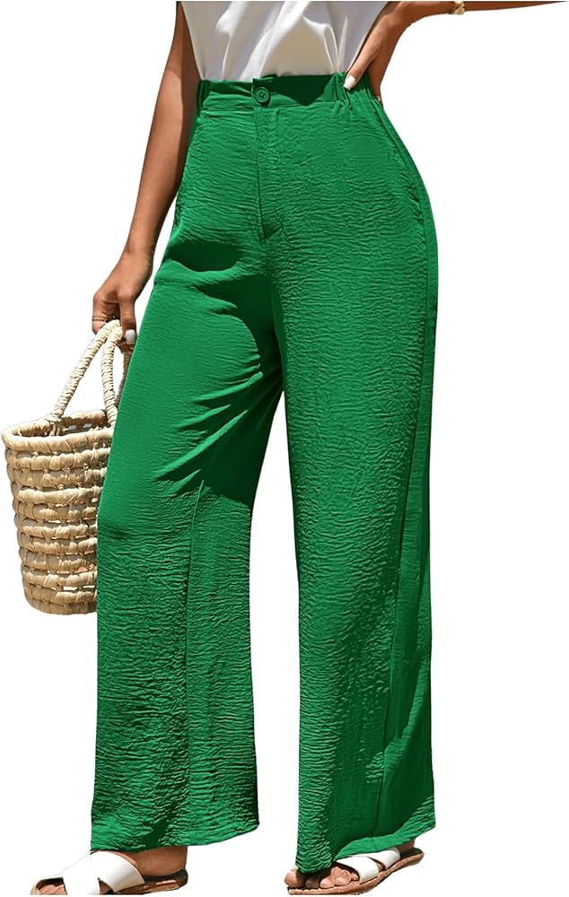 MakeMeChic Women's Casual Linen Straight Leg Lounge Pants High Waist Loose Fit Trousers Pants