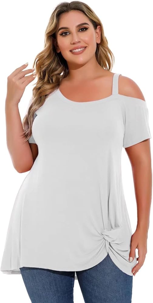 LARACE Women's Plus Size Tunic Tops Off Shoulder Tops T Shirts Summer Short Sleeve Casual Blouses Tees