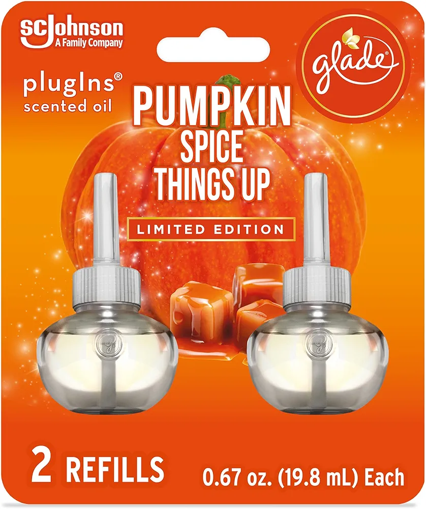 Glade PlugIns Refills Air Freshener, Scented and Essential Oils for Home and Bathroom, Pumpkin Spice Things Up, 1.34 Fl Oz, 2 Count