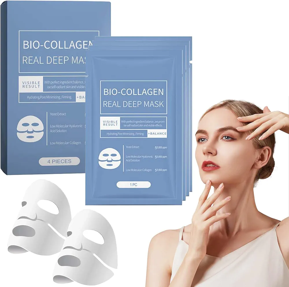 ZRW 4 PCS Korean Bio-Collagen Real Deep Mask, Bio Collagen Face Mask Overnight, Bio-Collagen Real Deep Mask, Korean Overnight Face Mask