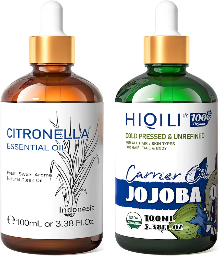 HIQILI Citronella Essential Oil and Jojoba Oil, 100% Pure Natural for Diffuser - 3.38 Fl Oz