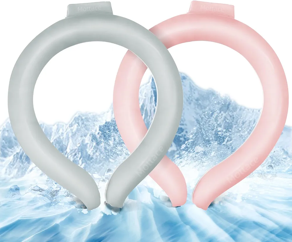 Neck Cooling Tube Ice Ring Neck Cooler Wearable Cooling Neck Wraps for Summer Heat Body Cooling Products Relief for Hot Flashes(Grey+Pink,M)