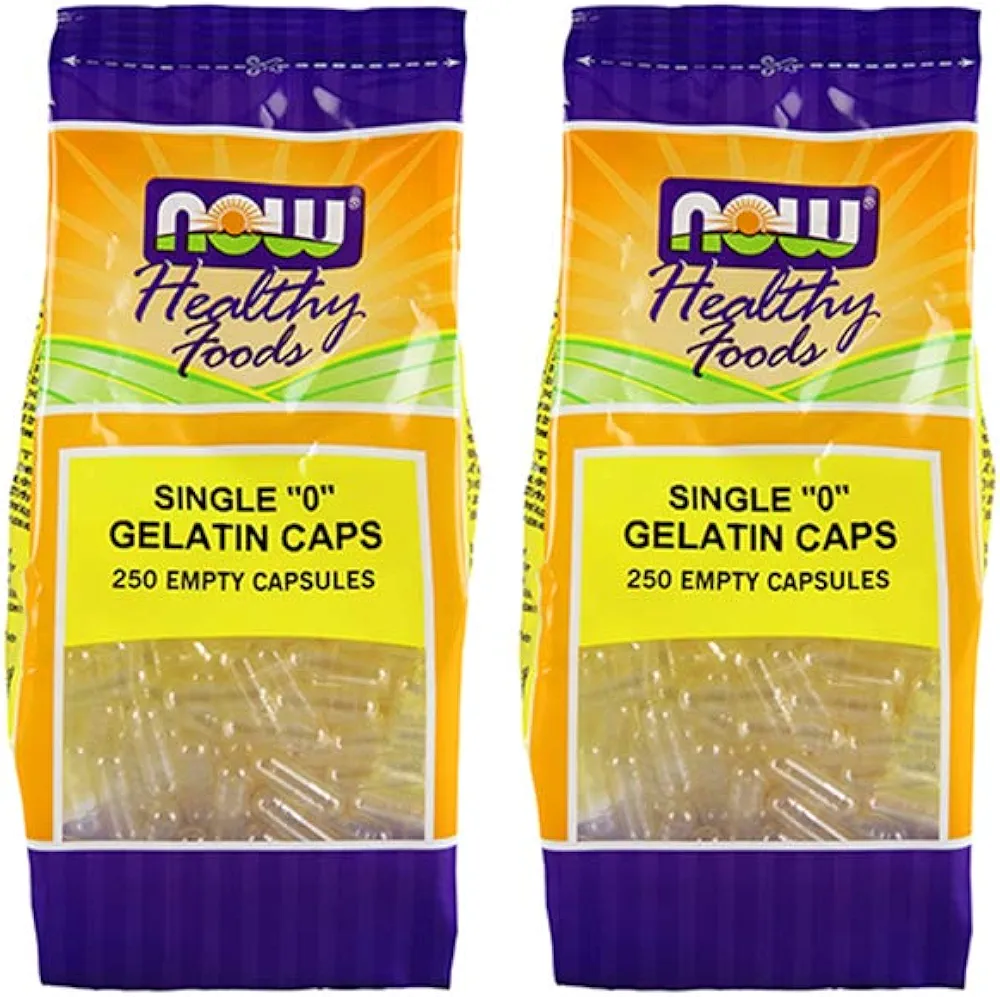 NOW Gel '0' Capsules, 250 Count (Pack of 2)