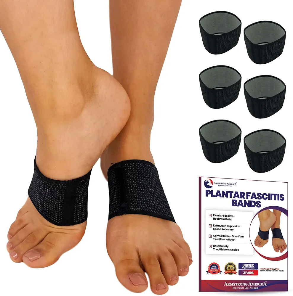 Arch Supports for Plantar Fasciitis Relief | Compression Sleeve Foot Brace For Heel Pain, Bone Spurs, Flat Feet, High Arches | Copper Infused Arch Support Bands for Women & Men Over Socks Fit Most