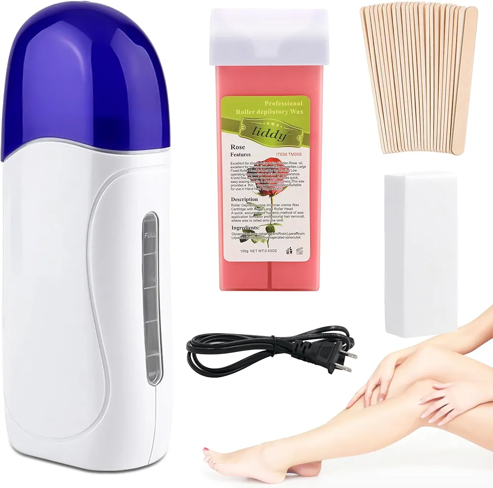 Roll on Wax Kit for Hair Removal - Portable Warmer for Painless At-Home Waxing, Ideal for All Body Parts (Rose)