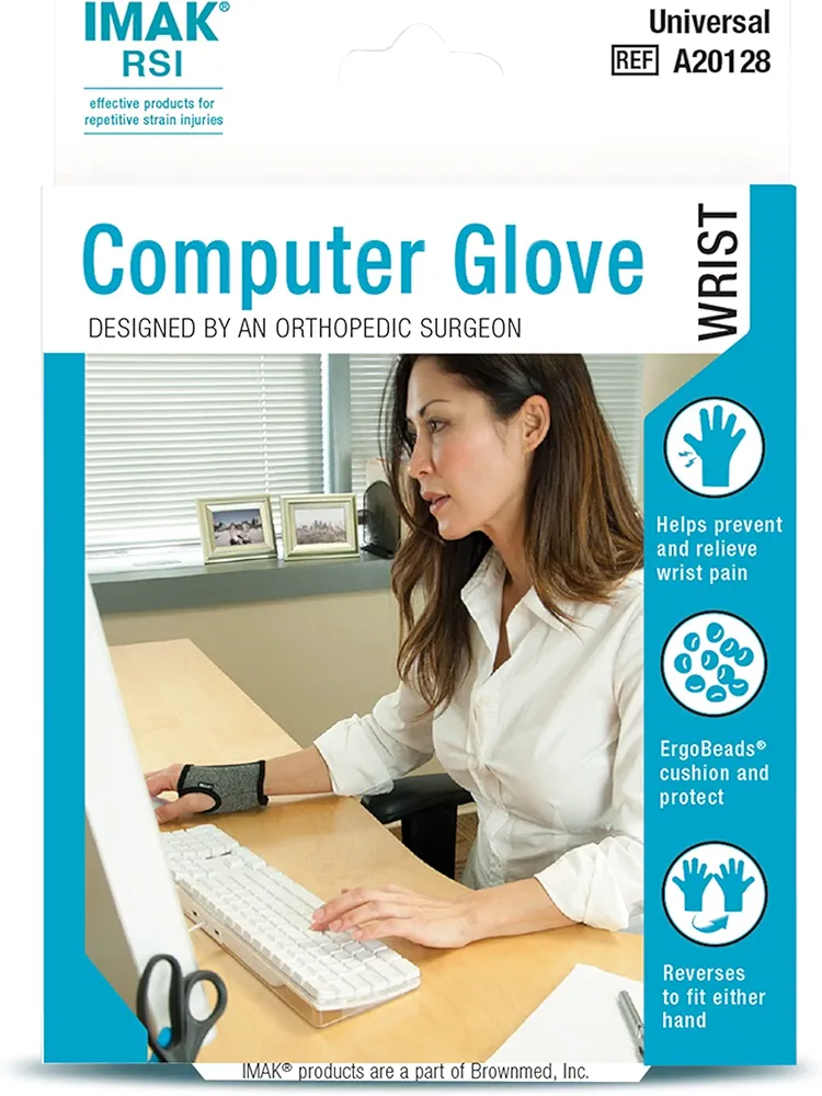 Brownmed - IMAK RSI Computer Glove - Comfortable Game Glove - Wrist Brace to Support Carpal Tunnel - Compression Glove for Working, Gaming & More - Ergonomic Keyboard Glove for Palm & Wrist Support