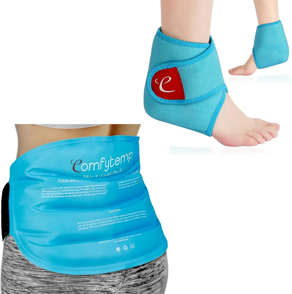 Comfytemp Large Ice Pack for Back Pain Relief and Ankle Ice Pack Wrap Brace for Swelling Bundles, FSA HSA Approved, Gift for Recovery After Surgery, Men Women