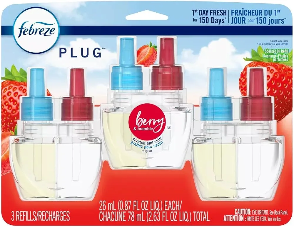 Febreze Plug with Fade Defy Technology Air Freshener - New Limited Edition - (3) of 0.87 fl oz Refills (Berry and Bramble)