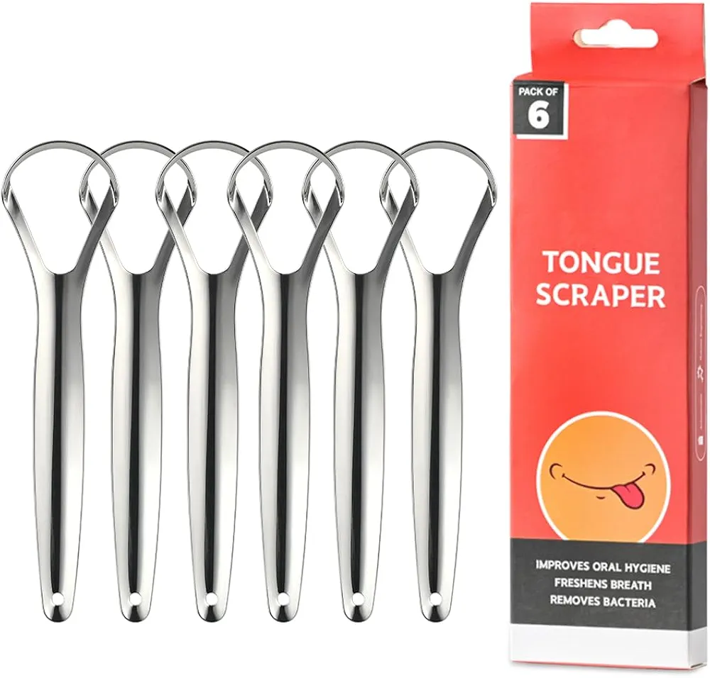 VIWIK 6 Pack Tongue Scraper for Adults, 100% Stainless Steel, Tongue Scrubber, Easy to Use, Tongue Cleaner for Oral Care & Hygiene, Reduce Bad Breath