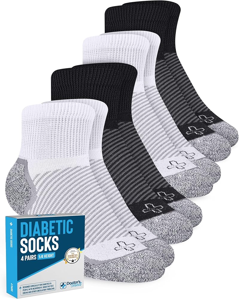 Doctor's Select Ankle Diabetic Socks for Women and Men - 4 Pairs | Diabetic Ankle Socks for Women | Neuropathy Socks