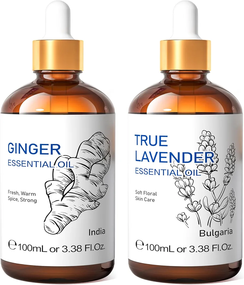 HIQILI Lavender Essential Oil and Ginger Essential Oil, 100% Pure Natural for Diffuser - 3.38 Fl Oz