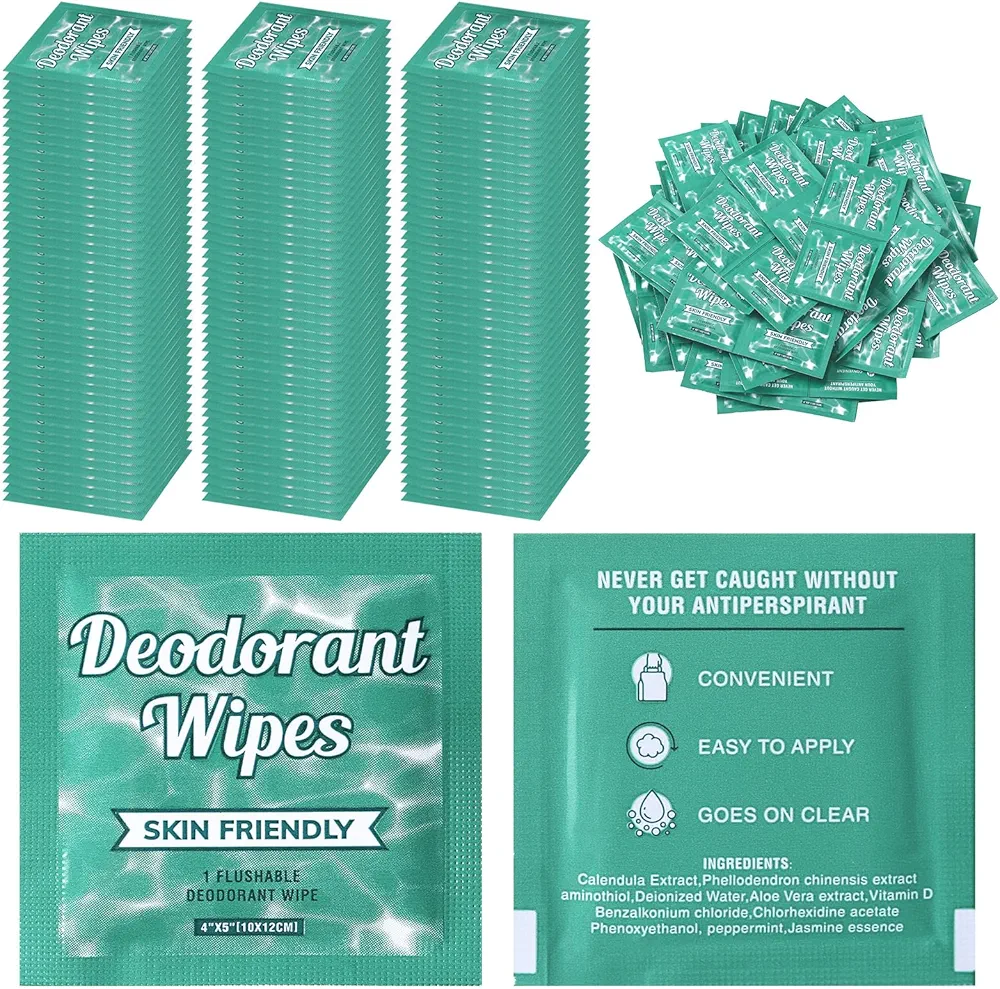 Timgle 100 Pcs Travel Deodorant Wipes Individually Wrapped Armpit Antiperspirant Deodorant Sweat Body Wipes for Women Men Teens Sports Travel Cleanse Skin and Underarm Excessive Sweating (Jasmine)