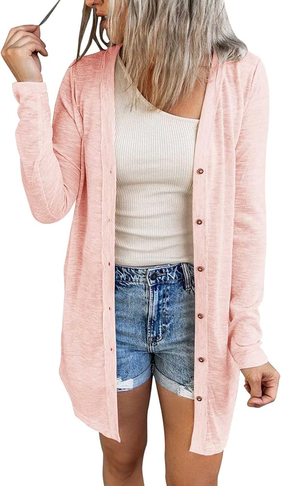 MEROKEETY Women's Open Front Lightweight Cardigan Long Sleeve Button Down Loose Outwear