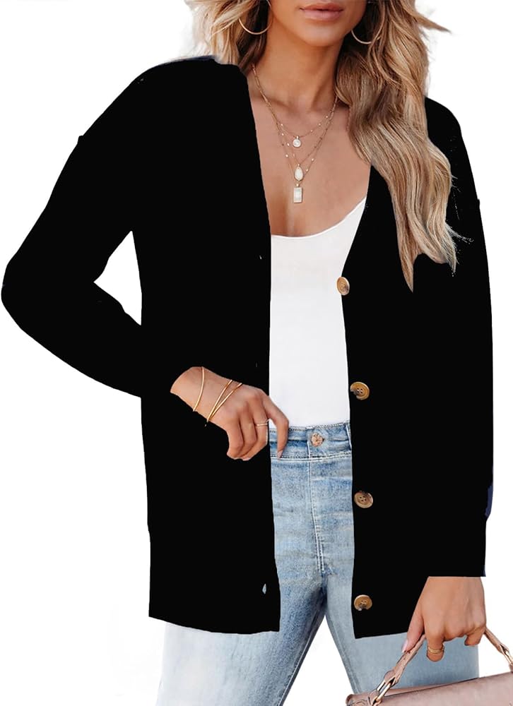 Zeagoo Women's Oversized Button Cardigan Sweaters 2024 Fall Open Front Lightweight Cardigans V Neck Loose Knit Outwear