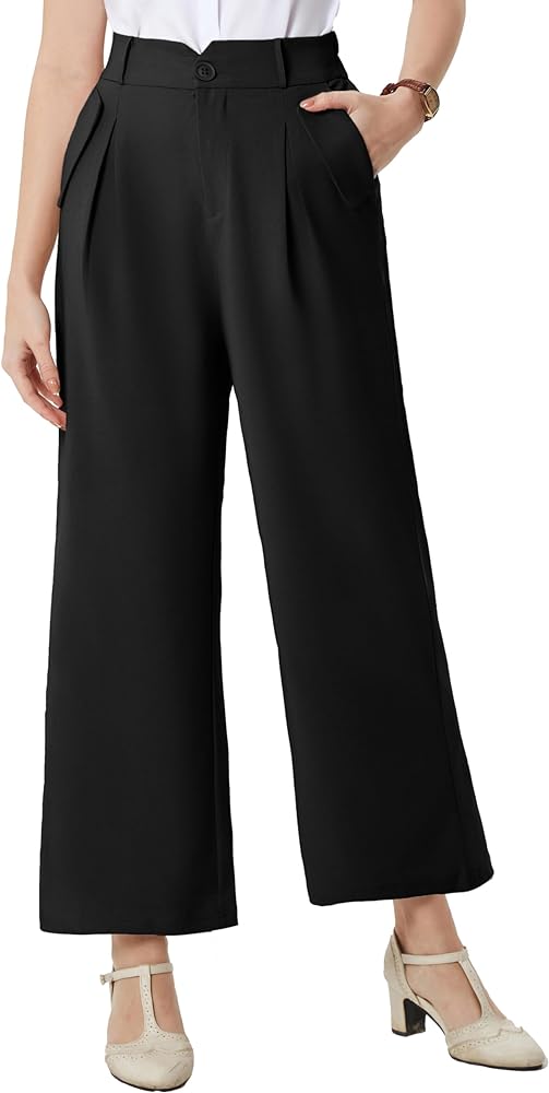 Belle Poque High Waisted Wide Leg Pleated Dress Pants Vintage Loose Baggy Straight Business Work Palazzo Pants Trousers