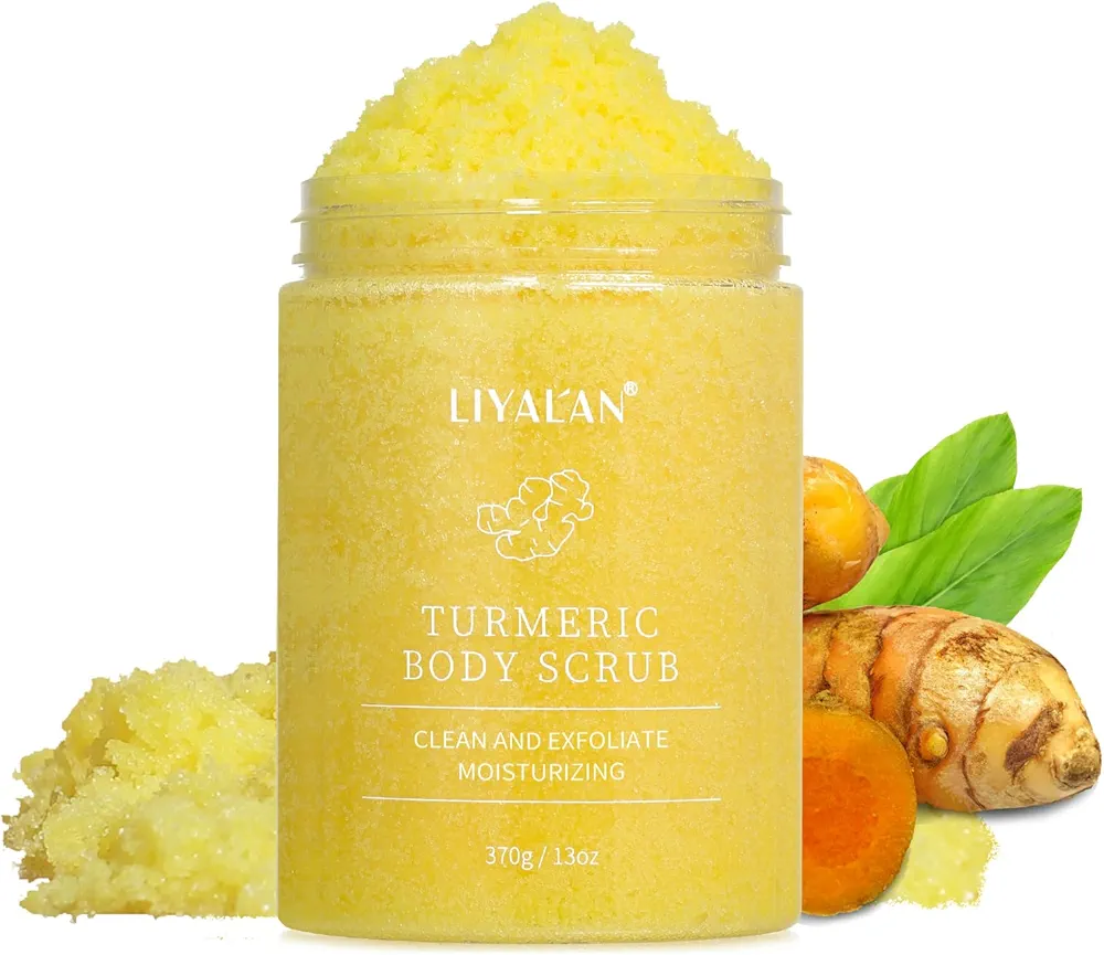 Liyalan Turmeric Body Scrub Moisturizing and Exfoliating Body, Face, Hand, Foot Scrub,Nourishes Skin,Deep Cleansing 13.1oz