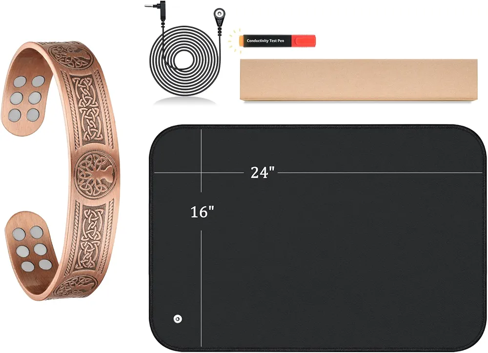 Grounding Mat Earthing Grounding Pad & Copper Bracelet for Sleep, Pain Relief, Inflammation, Balanced Energy & Overall Wellbeing