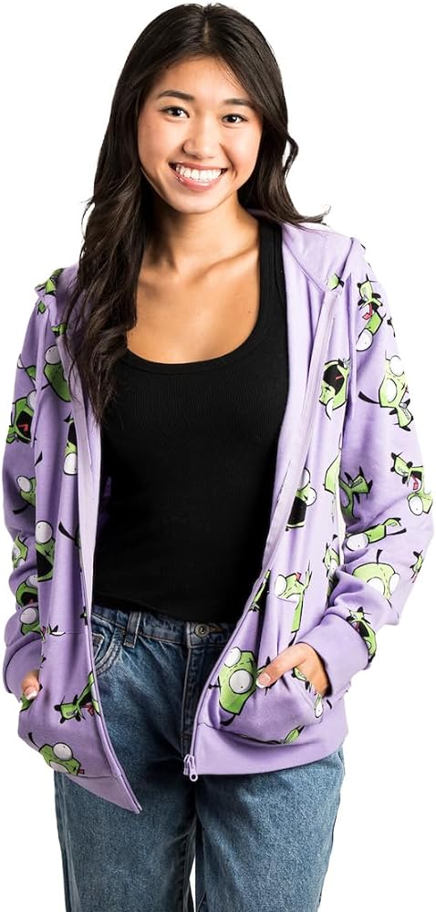 Bioworld Invader Zim Character All Over Print Adult Lavender Zip Up Hoodie