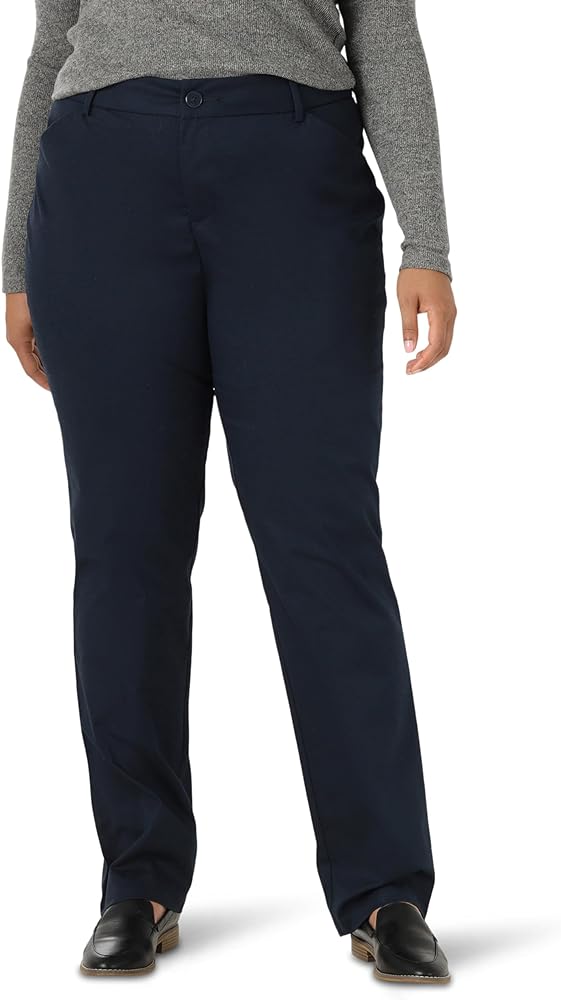 Lee Women's Size Wrinkle Free Relaxed Fit Straight Leg Pant, Imperial Blue, 24 Plus Petite