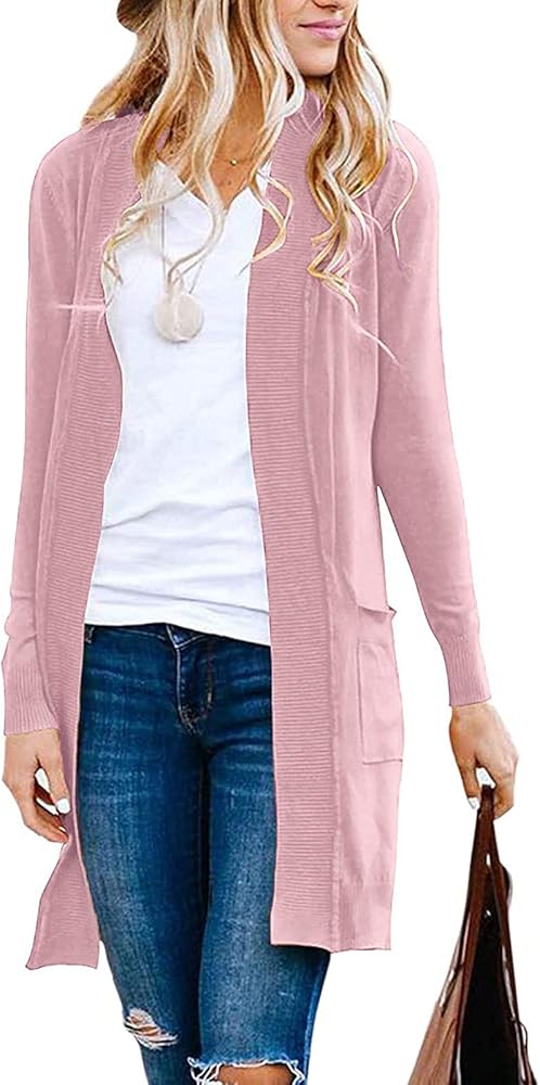 MEROKEETY Women's 2024 Fall Long Sleeve Basic Knit Cardigan Ribbed Open Front Sweater