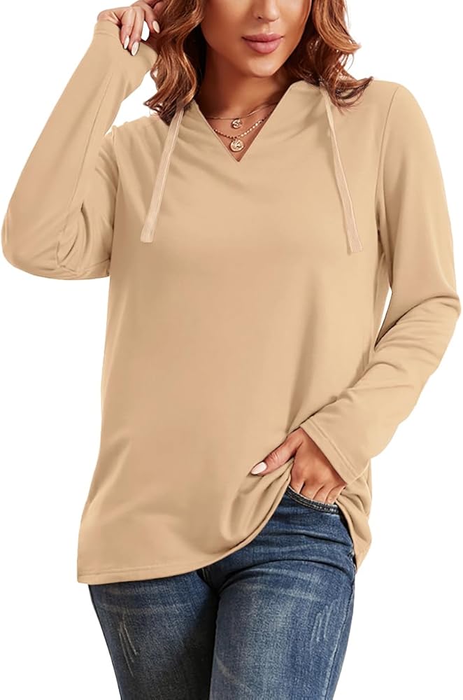 SHIJIALI Women's V Neck Long Sleeves Hoodies Shirts Lightweight Pullover Sweatshirts