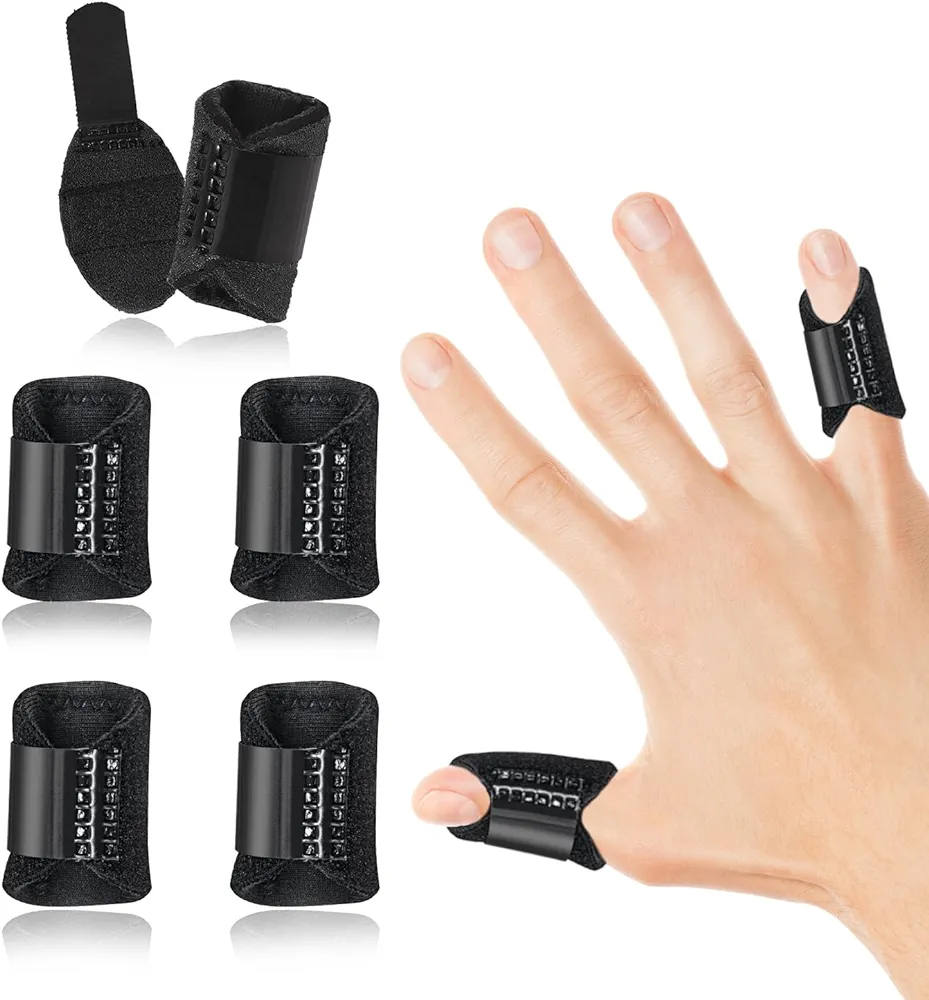 5Pcs Thumb Finger Splints, Finger Brace for Trigger Finger - Broken Finger - Arthritis - Straightening, Finger Protectors Support for Thumb - Index - Middle - Ring - Pinky Fingers (Black)