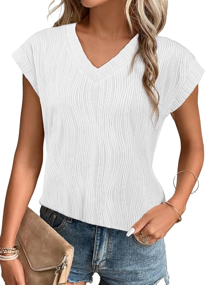 Womens Sleeveless Textured Tops V Neck Knit Solid Loose Casual Basic Tank Top Summer 2024 Blouses