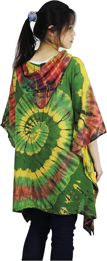 ATM Tie Dye Hoodies Blouse Tops Caftan Poncho Cover Up Spiral Real Handmade Plus size