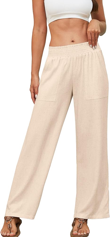 Beautiful Nomad Women's Linen Summer Palazzo Pants Casual High Waist Flowy Wide Leg Pant Beach Trousers with Pocket