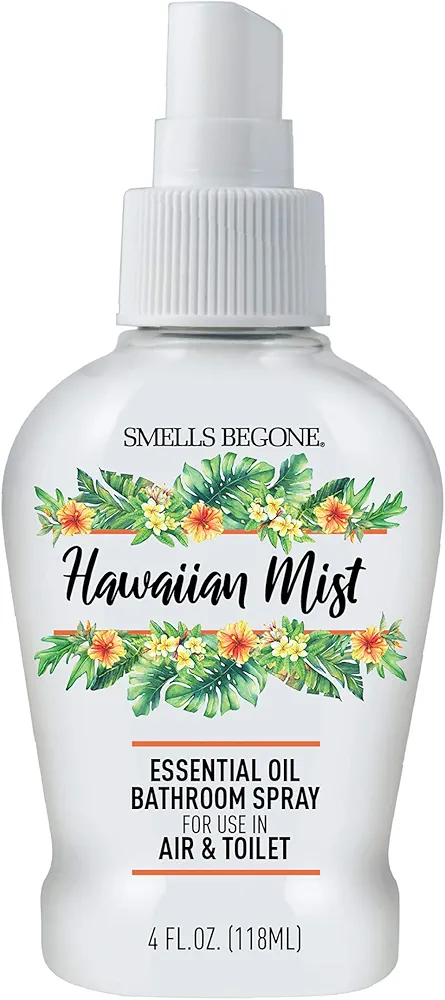 SMELLS BEGONE 4 oz Essential Oil Air Freshener Bathroom Spray - Eliminates Bathroom & Toilet Odors - Made with Essential Oils - Hawaiian Mist Scent