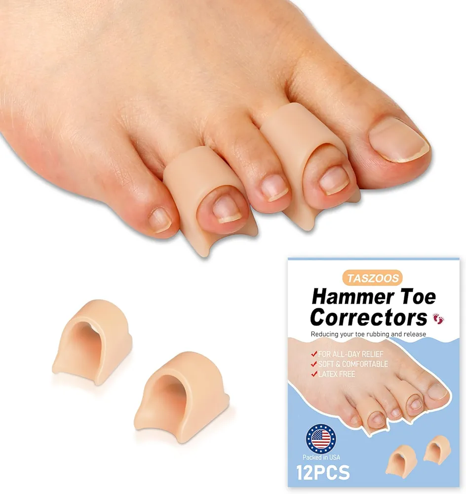 Hammer Toe Straightener Corrector - Toe Corrector(12pcs, Nude), Gel Toe Splint Relief for Bunion, Crooked, Hammer Toes, Claw Toes, Small Size