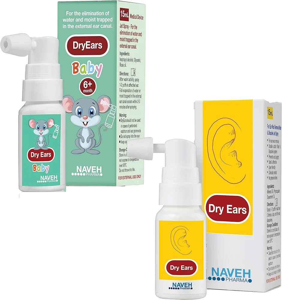 NAVEH PHARMA Dry Ears BABY Spray 0.5 Fl Oz + NAVEH PHARMA Dry Ears Spray 1 Fl Oz