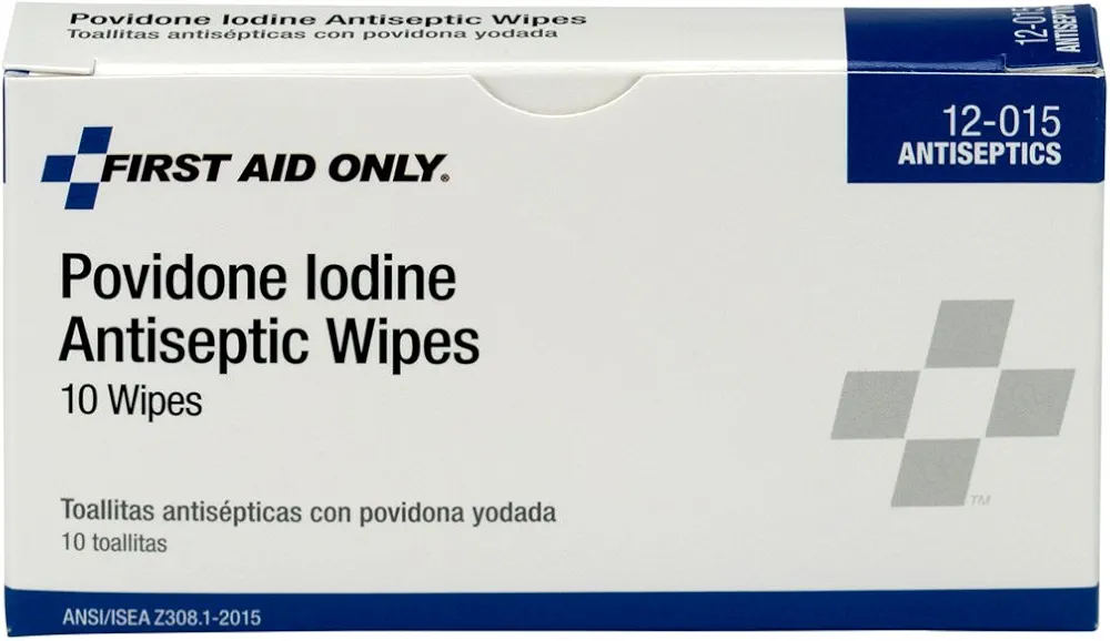 First Aid Only 12-015 Antiseptic Povidone PVP Iodine Wipe (Box of 10)