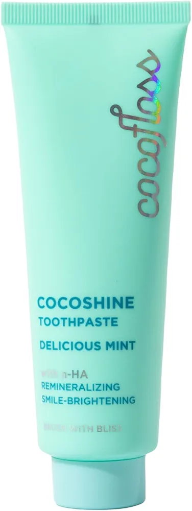 Cocofloss Cocoshine Whitening Toothpaste, Remineralize & Repair Sensitive Teeth, Fluoride-Free with n-HA, Kid-Friendly, Delicious Mint, 3.4 oz