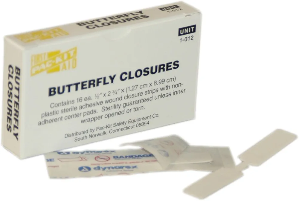 First Aid Only 1-012 Latexfree Butterfly Wound Closure, 2-3/4 Length x 1/2 Width, Large (Box of 16)