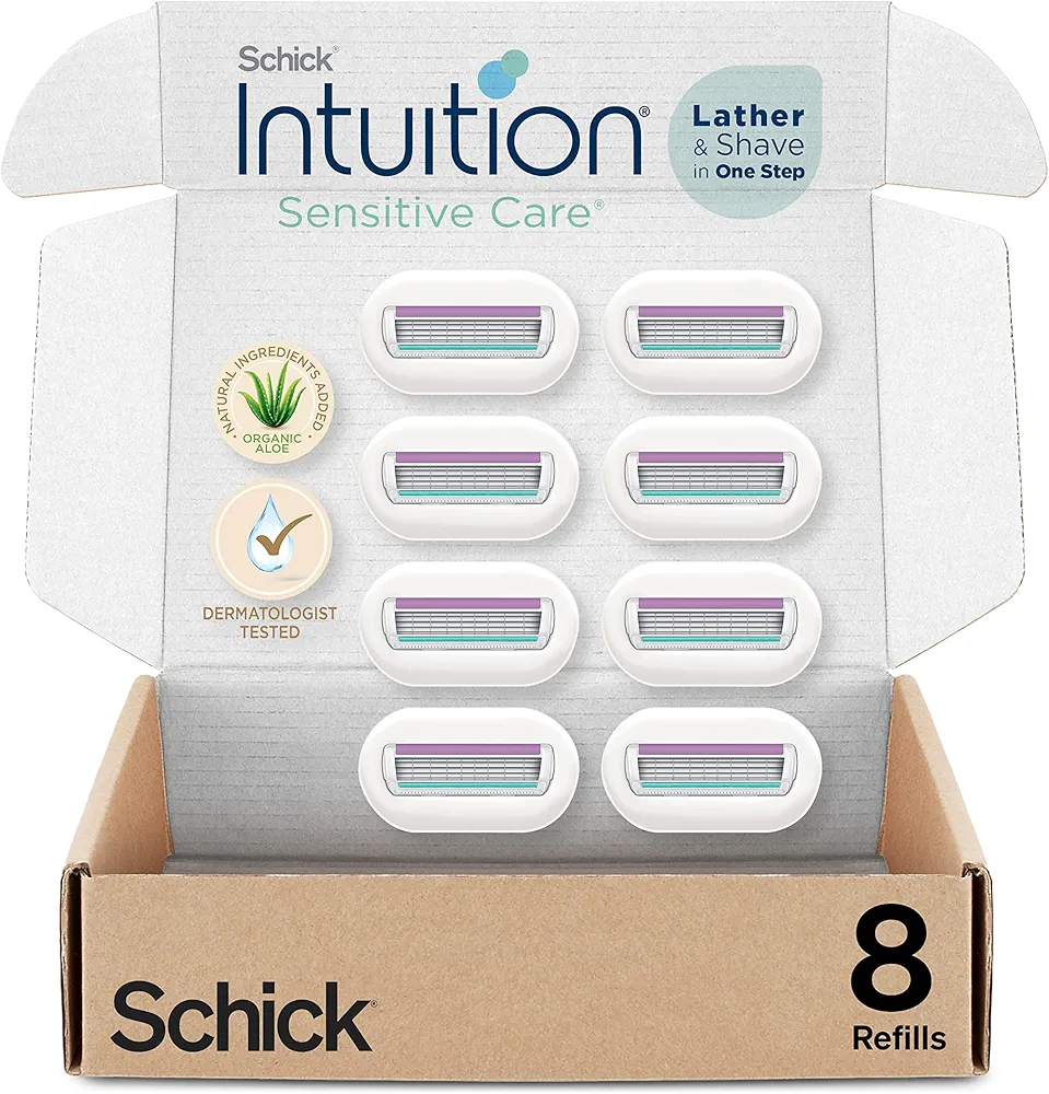 Schick Intuition Refill, Razor Blades with Organic Aloe for Women Sensitive Skin | 8 Count (Pack of 1)