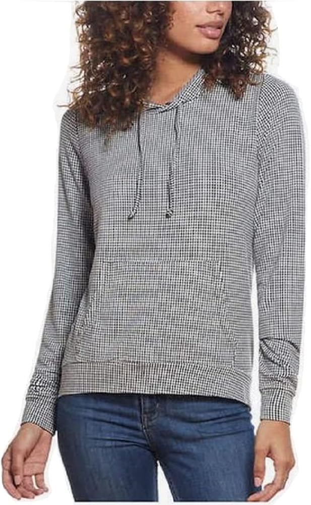 Weatherproof Vintage Women's Gingham Hoodie Long Sleeve Shirt (as1, alpha, x_s, regular, regular, Black, X-Large)