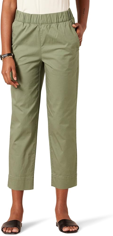 Amazon Essentials Women's Stretch Cotton Pull-on High Rise Relaxed-Fit Ankle Length Pant