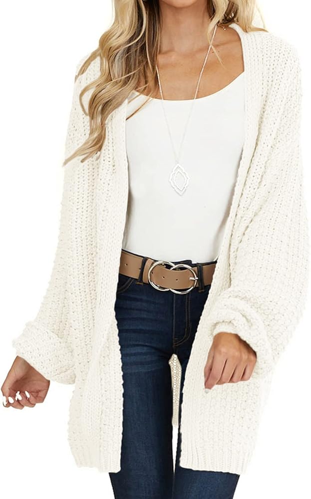 MEROKEETY Women's 2024 Fall Open Front Chunky Knit Sweater Oversized Lantern Sleeve Cardigan Outwear