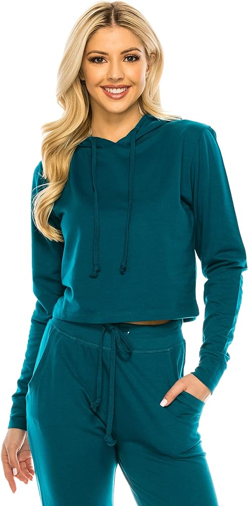 RENESEILLE Women's Crop Hoodie Sweatshirt - Casual French Terry Cropped Long Sleeve Workout Active Pullover Sweater Top