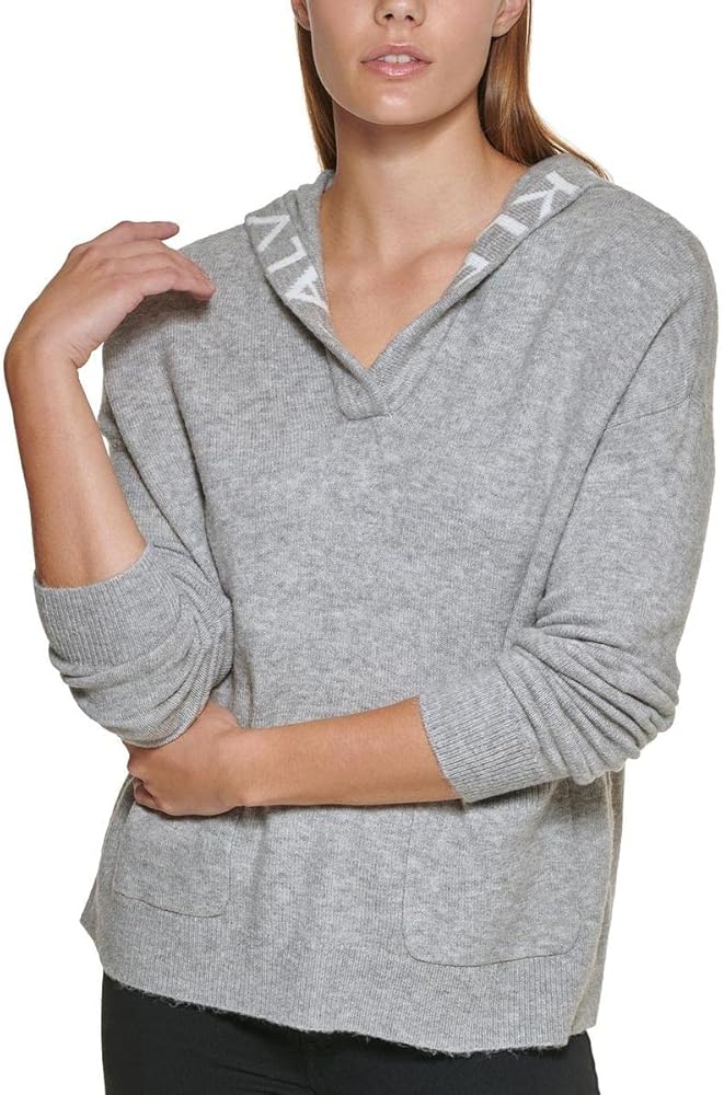 Calvin Klein Womens V Neck Logo Hooded Sweater