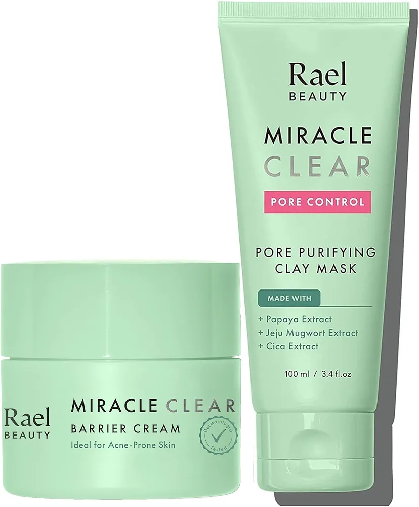 Rael Miracle Bundle - Miracle Clear Barrier Cream (1.8 oz) & Miracle Clear Pore Control Clay Mask (3.4 fl. oz)