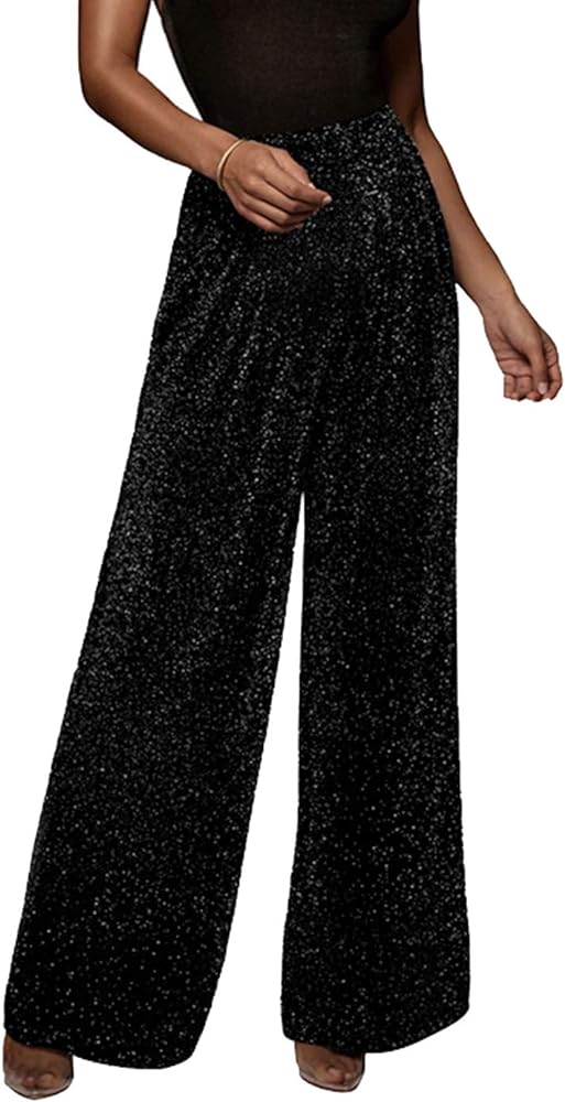 GUOLEZEEV Women High Elastic Waist Wide Leg Palazzo Pants Casual Loose Long Pant Trouser