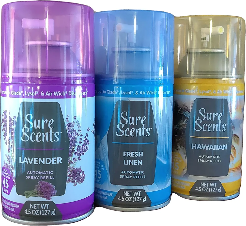 Sure Scents Automatic Air Freshener Trio Refill Bundle: (3) 4.5oz Refills, Yellow, Blue, Lavender