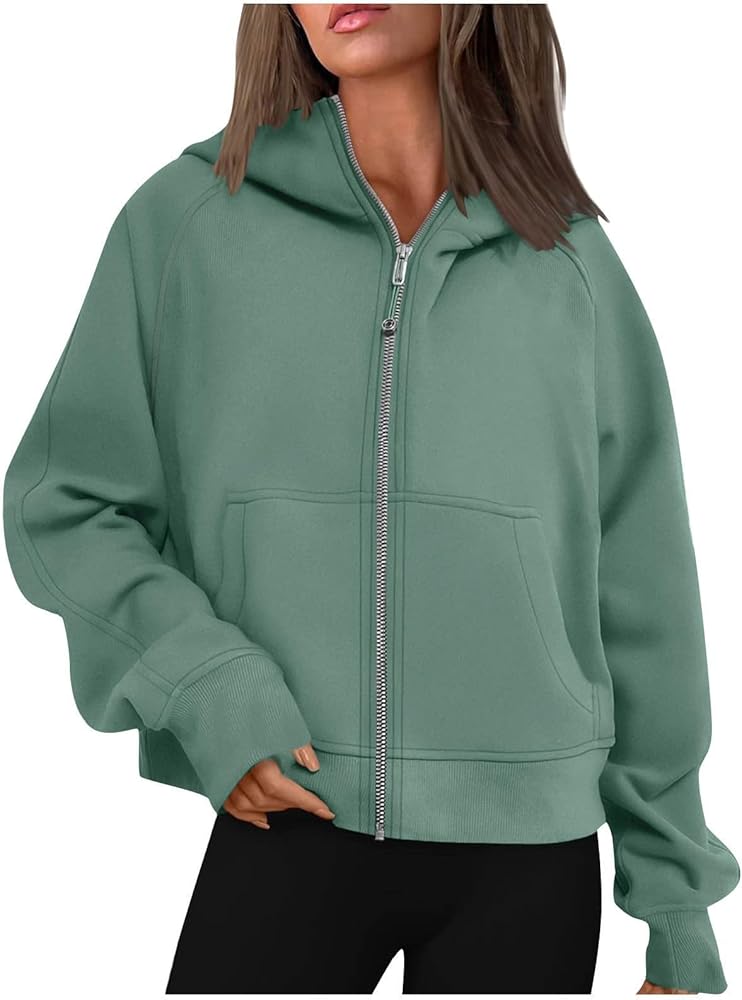 Women's Fashion Hoodies & Sweatshirts Casual Long Sleeve y2k Clothes Full Zip Up Cropped Hoodie Jacket With Pockets