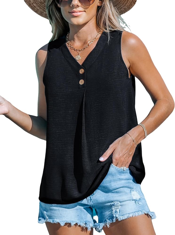 CUPSHE Women Tops Button Front Sleeveless Blouse V-Neck Shirt Cami Casual Dressy Summer