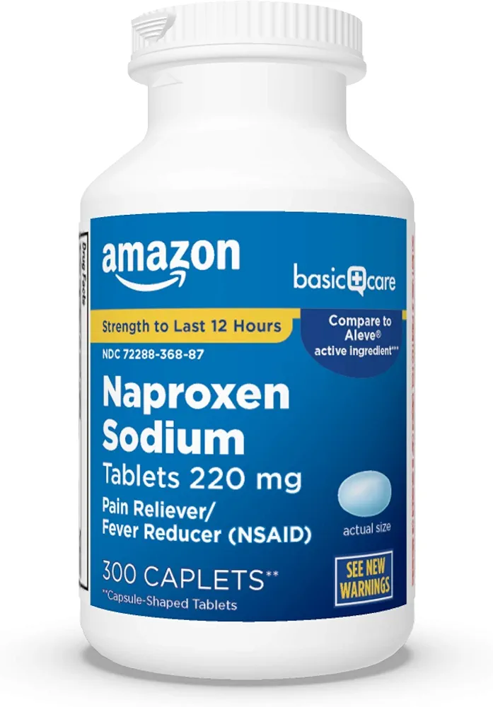 Amazon Basic Care Naproxen Sodium Tablets 220 mg, Pain Reliever/Fever Reducer (NSAID), Muscular Aches, Backache, Headache, Toothache, Minor Arthritis Pain Relief and More, 300 Count