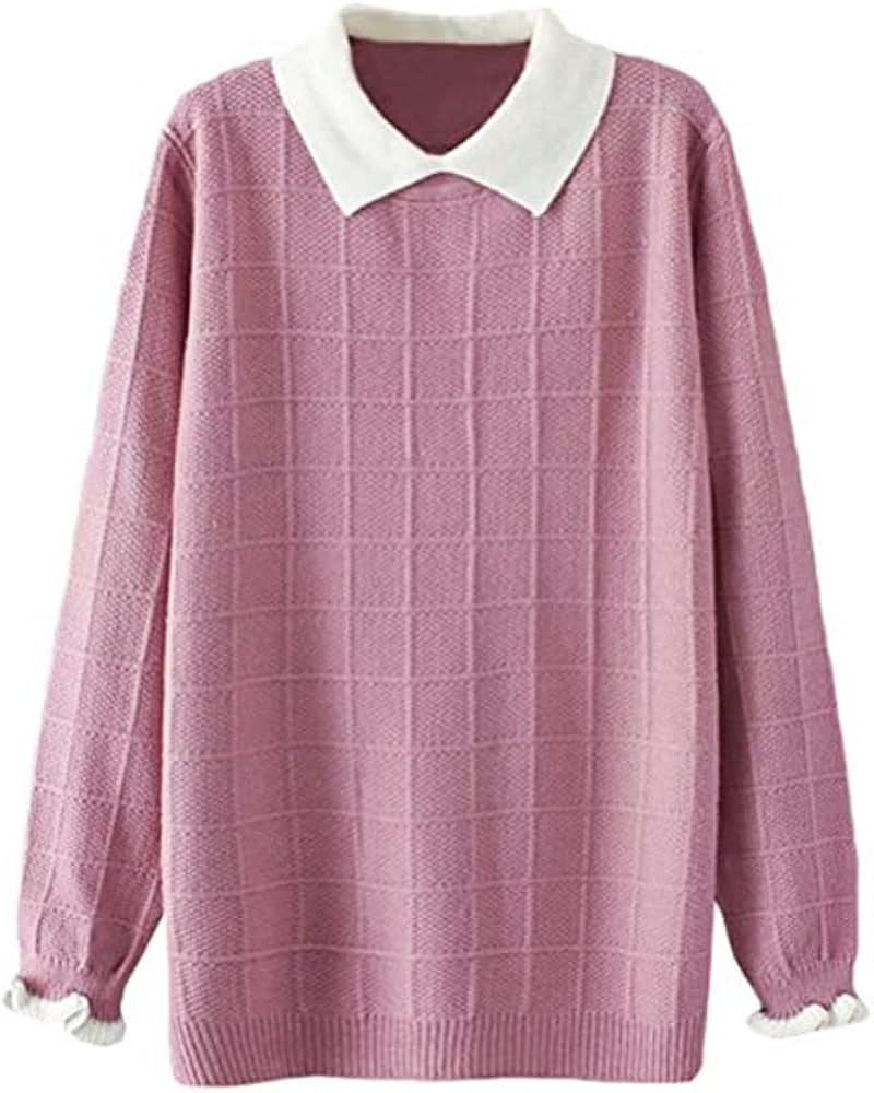 Minibee Women's Pan Collar Knitted Sweater Casual Pullover Sweatshirt